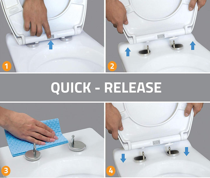 Aqua Bagno | Flacher Toilettendeckel & WC-Sitz mit Absenkautomatik, abnehmbarer Klodeckel D-Form, Un