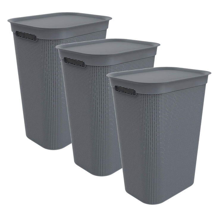 Rotho Brisen 3er-Set Wäschesammler 50l mit Deckel, Kunststoff, anthrazit Anthrazit 3 Stück, Anthrazi