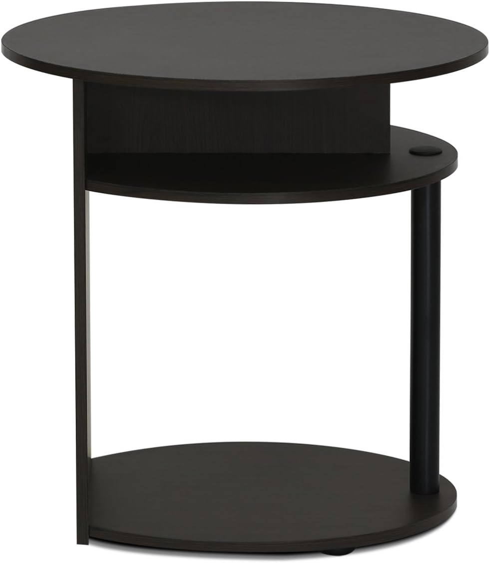 Furinno JAYA Ovaler Beistelltisch mit moderen Design, holz, Walnuss/Schwarz, 39.37 x 39.37 x 49.02 c