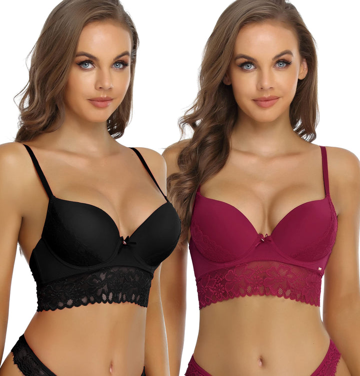SHEKINI BH Damen mit Bügel Push Up BH mit Blumen Spitzen Schalen Bügel-BH T-Shirt Nahtloser BHS Sexy
