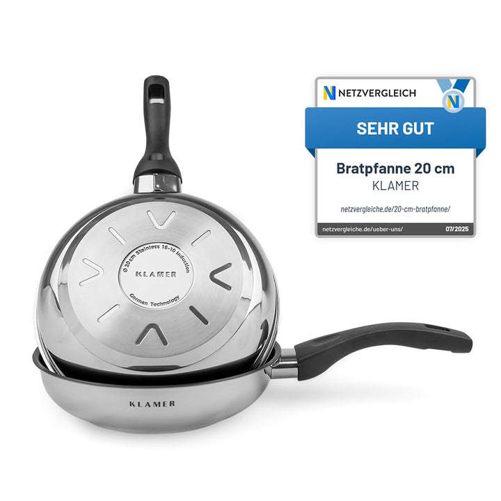 KLAMER Bratpfanne 20cm, antihaftbeschichtete Induktions-Pfanne, Premium Beschichtung, hochwertige Pr