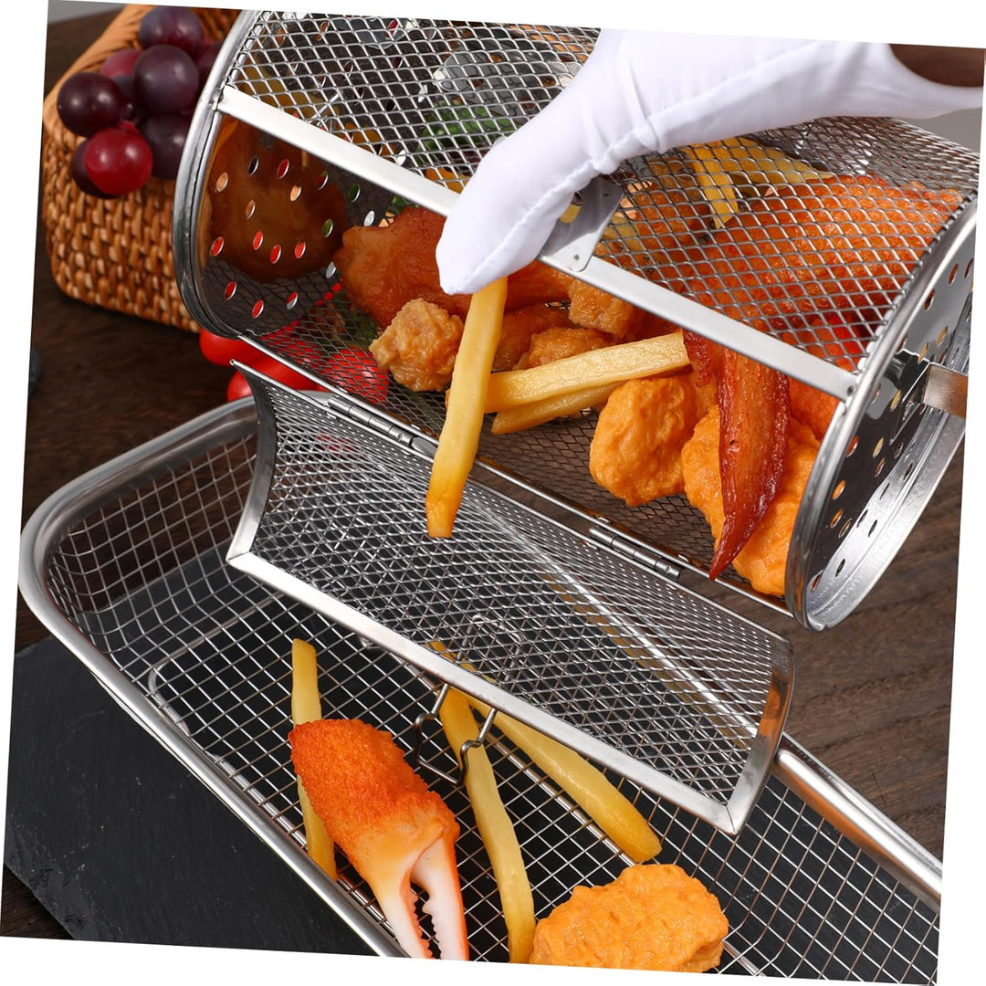 Toyvian Edelstahl Rotisserie Korb für Heissluftfritteuse Klein mit Drehspiessfunktion Hitzebeständig
