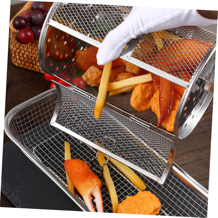 Toyvian Edelstahl Rotisserie Korb für Heissluftfritteuse Klein mit Drehspiessfunktion Hitzebeständig