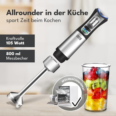 LEBENLANG Akku Stabmixer Kabellos - Inkl. 800ml Messbecher & USB-C Ladekabel I Kabelloser Akku Pürie