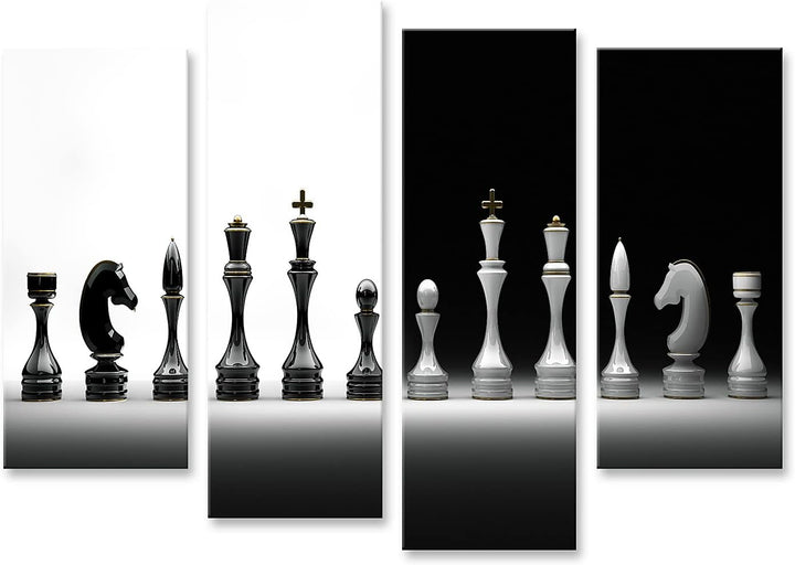 islandburner Bild auf Leinwand Komplettset Schach Bilder Wandbilder Poster Leinwand 130x80cm - 4 Tei