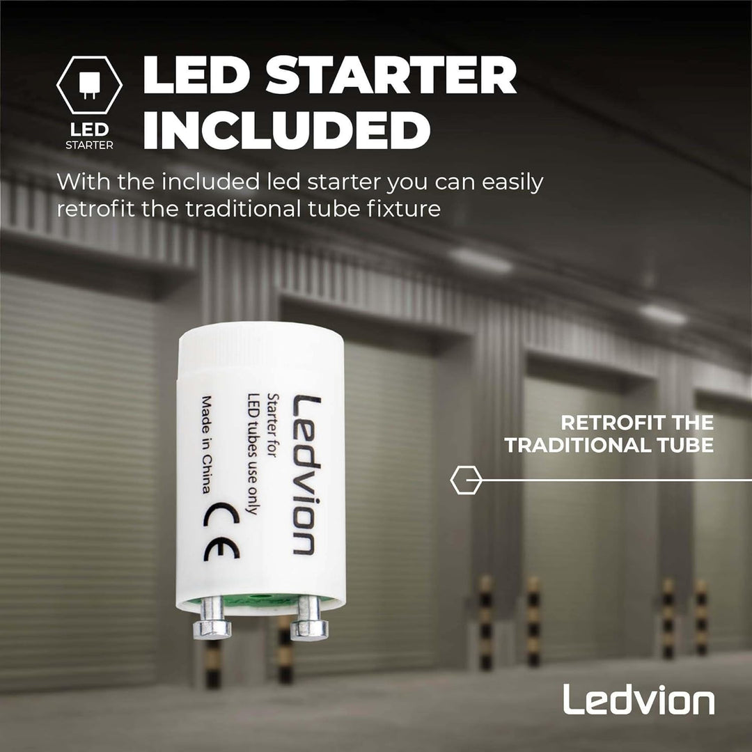 Ledvion Feuchtraumleuchte LED 60cm 7W 160lm/W 4000K IP65 mit Röhre | Inklusive LED Starter fuer schn