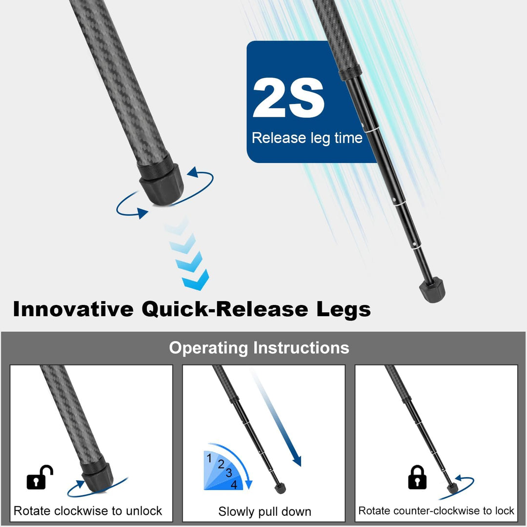 Koolehaoda Kamera Stativ Reisestativ 160 cm Carbon Stativ mit 360° Panorama Fluidkopf & Kurze Mittel