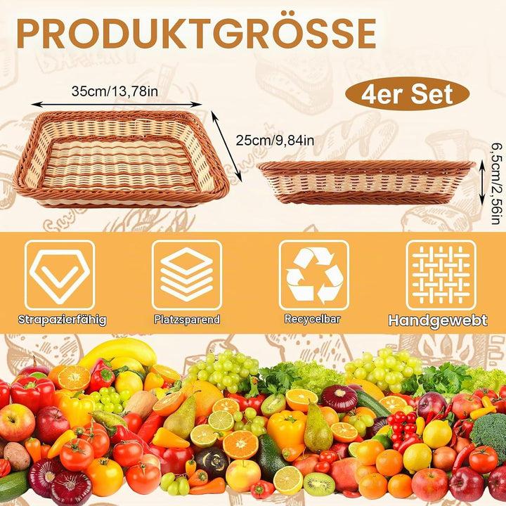 4er Set Brötchenkorb Geflochten Brotkorb Stapelbarer Brotkörbchen Modern Brotkörbe Hochwertiger Obst