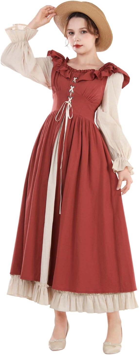 Fiamll Renaissance Kleid Damen Mittelalter Renaissance Faire Kleid Langarm Irisches Kleid Retro Vikt