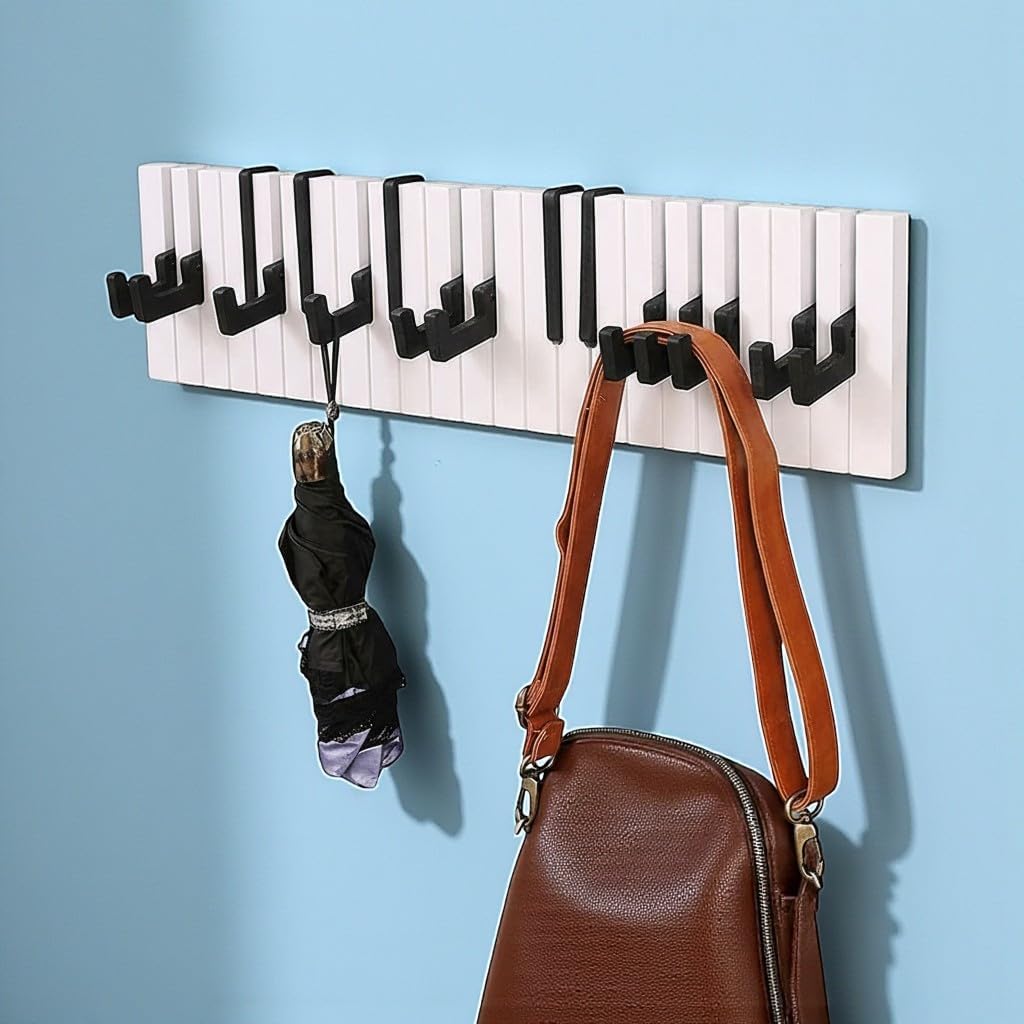 GMMH Design Wandgarderobe Kleiderhaken Hakenleiste 16 Haken Klavier Garderobe Piano NEU