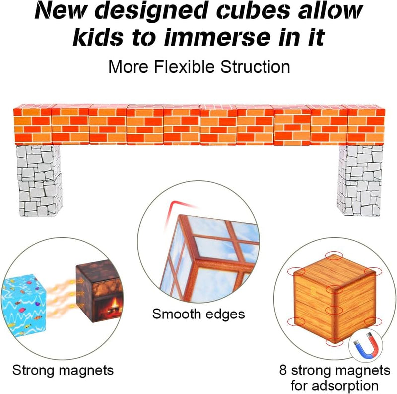 HOTUT Magnetische Bausteine,96 Teile Magnetisches Spielzeug,Build Mine Magnet Welt Set,Magnet Montes