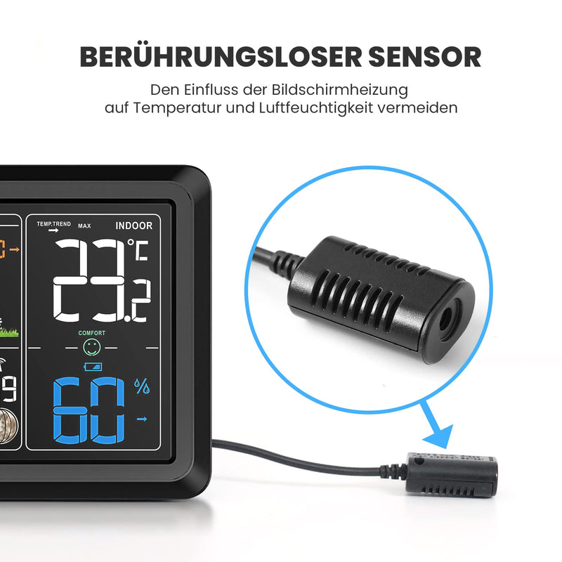 Newentor Wetterstation Funk mit Aussensensor - 3 Einstellbare Helligkeit - Funkwetterstation mit Wet