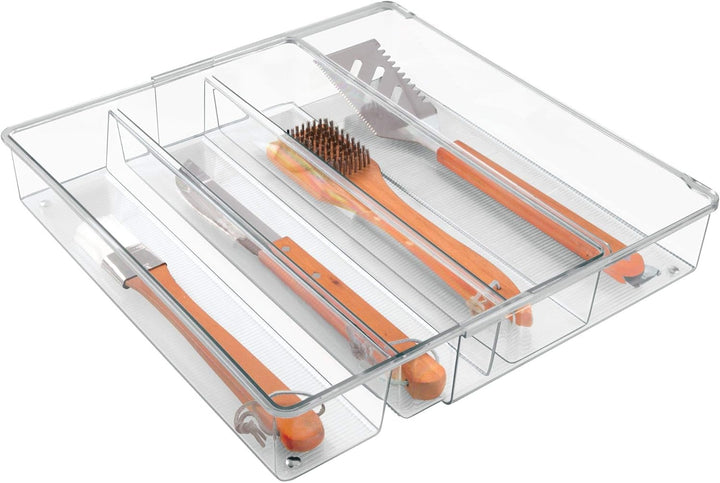 iDesign Linus Schubladenbox, extragrosser Besteckkasten mit 4 langen Fächern aus Kunststoff, auszieh
