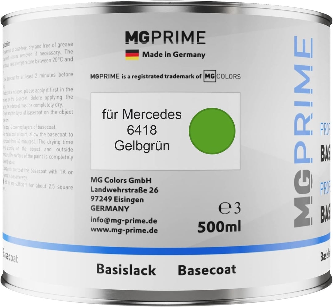 MG PRIME Autolack Set Dose spritzfertig für Mercedes 6418 Gelbgrün Basislack + 2K Klarlack 1,25L