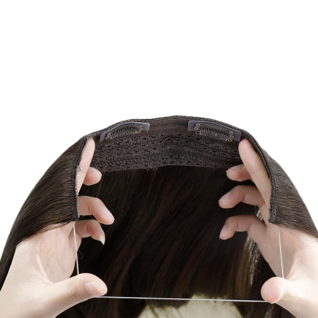 RUNATURE Remy Haarverlangerung mit Draht Extensions Echthaar mit Draht Hair Farbe Dunkelbraun 16 Zol
