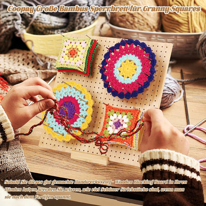 Coopay Granny Square Spanner Gross, 33 x 33 cm Blocking Board Häkeln Gross mit 30 Edelstahl Stabstif