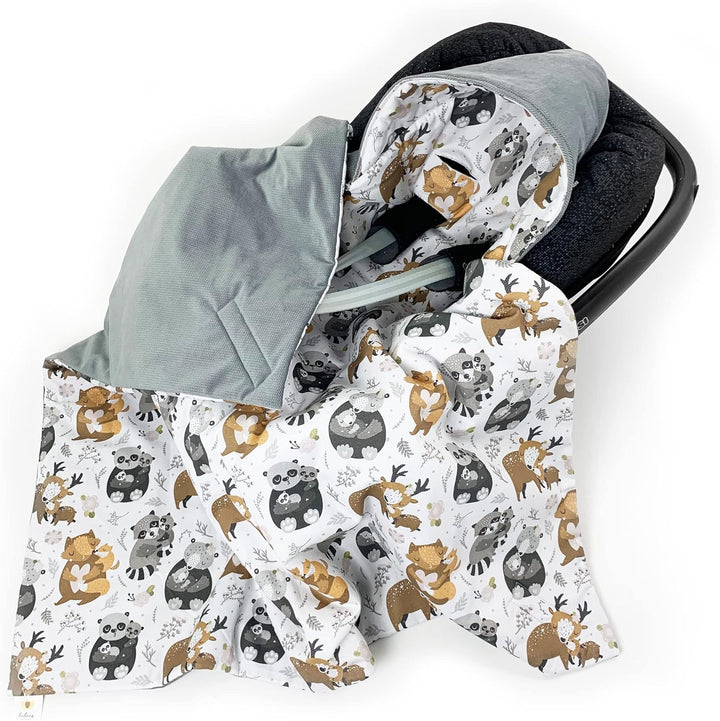 Winter XXL Einschlagdecke Babyschale mit Füllung Gr. XXL 0-12 Monaten Baby Decke ganzjährig Cute Ani