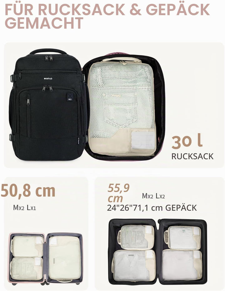 ECOHUB Packwürfel für Reisen, langlebig, Koffer-Organizer, Taschen, Set mit personalisiertem Etikett