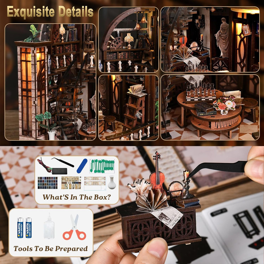 Book Nook Kit, DIY Miniatur Haus Puppenhaus Bausatz Bücherregal Deko für Jugendliche und Erwachsene（
