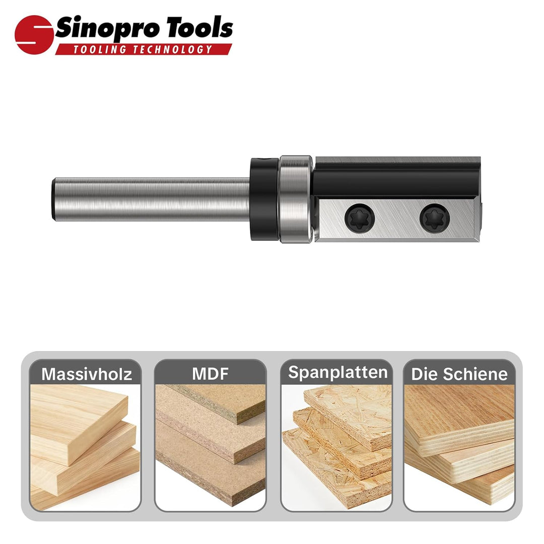 Sinoprotools Wendeplatten Bündigfräser HW – 8 mm Schaft, 16 mm Schneidendurchmesser, 30 mm Schneiden