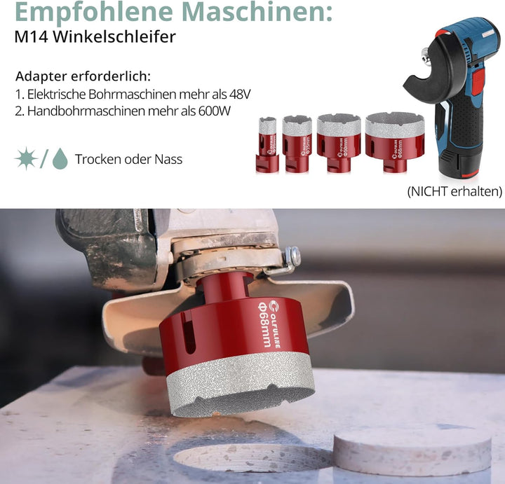 COLFULINE Diamantbohrer Fliesenbohrer Set, 4PCS 20/35/50/68mm Diamantbohrer Fliesenbohrer Glasbohre