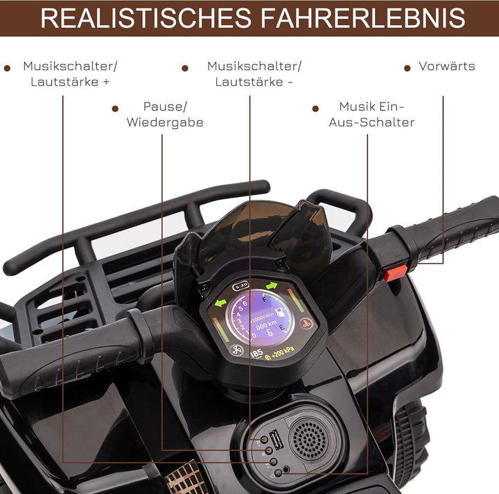 HOMCOM Kinder Quad Elektro 6V Kinderquad mit Vorwärtsfunktion, Musik, Elektro-Quad für Kinder 1,5-3