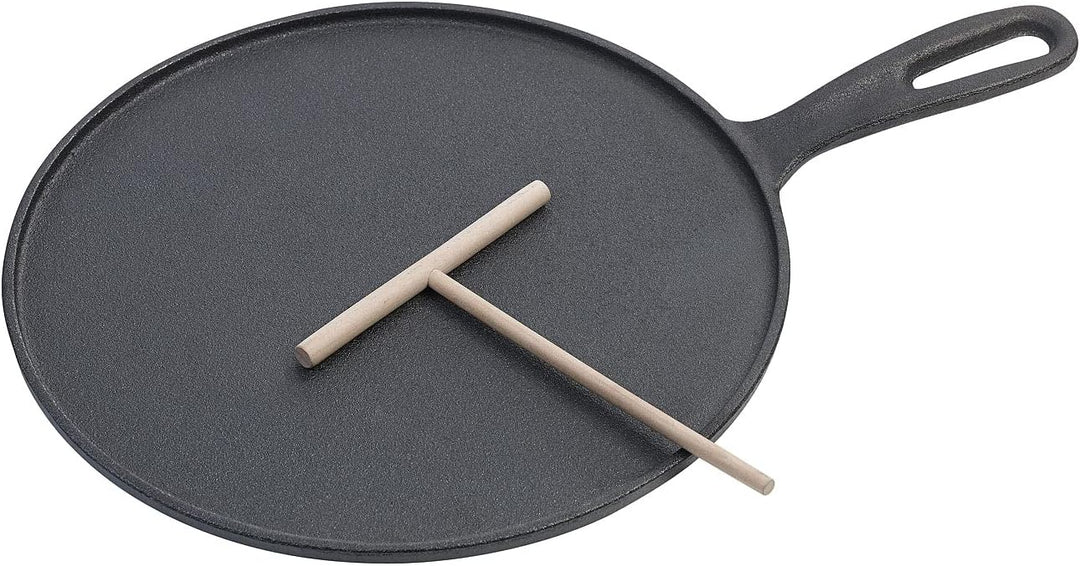Rosenstein &amp; Söhne Crepepfanne: Gusseiserne Crêpe-Pfanne für Grill und Herd mit Teigverteiler, Ø 28