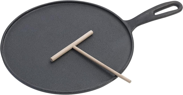 Rosenstein &amp; Söhne Crepepfanne: Gusseiserne Crêpe-Pfanne für Grill und Herd mit Teigverteiler, Ø 28