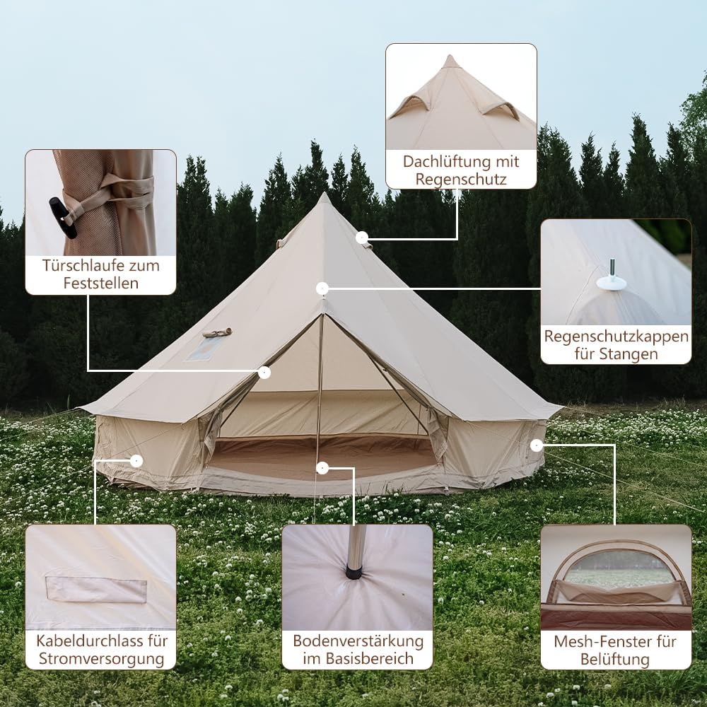 Oxford Bellzelt für Familien-Camping – Geräumige 4m Jurte mit Ofenanschluss, 4-Jahreszeiten Outdoor