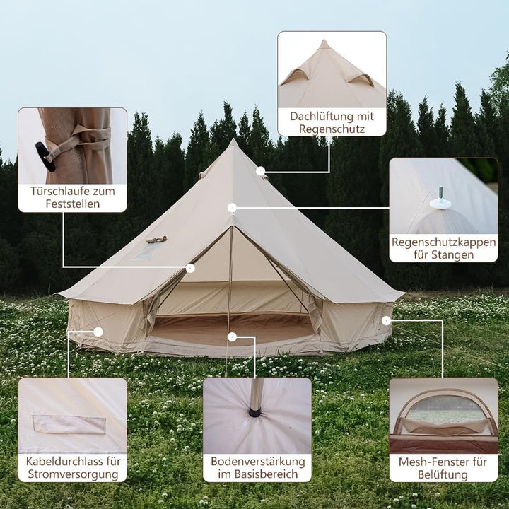 Oxford Bellzelt für Familien-Camping – Geräumige 4m Jurte mit Ofenanschluss, 4-Jahreszeiten Outdoor