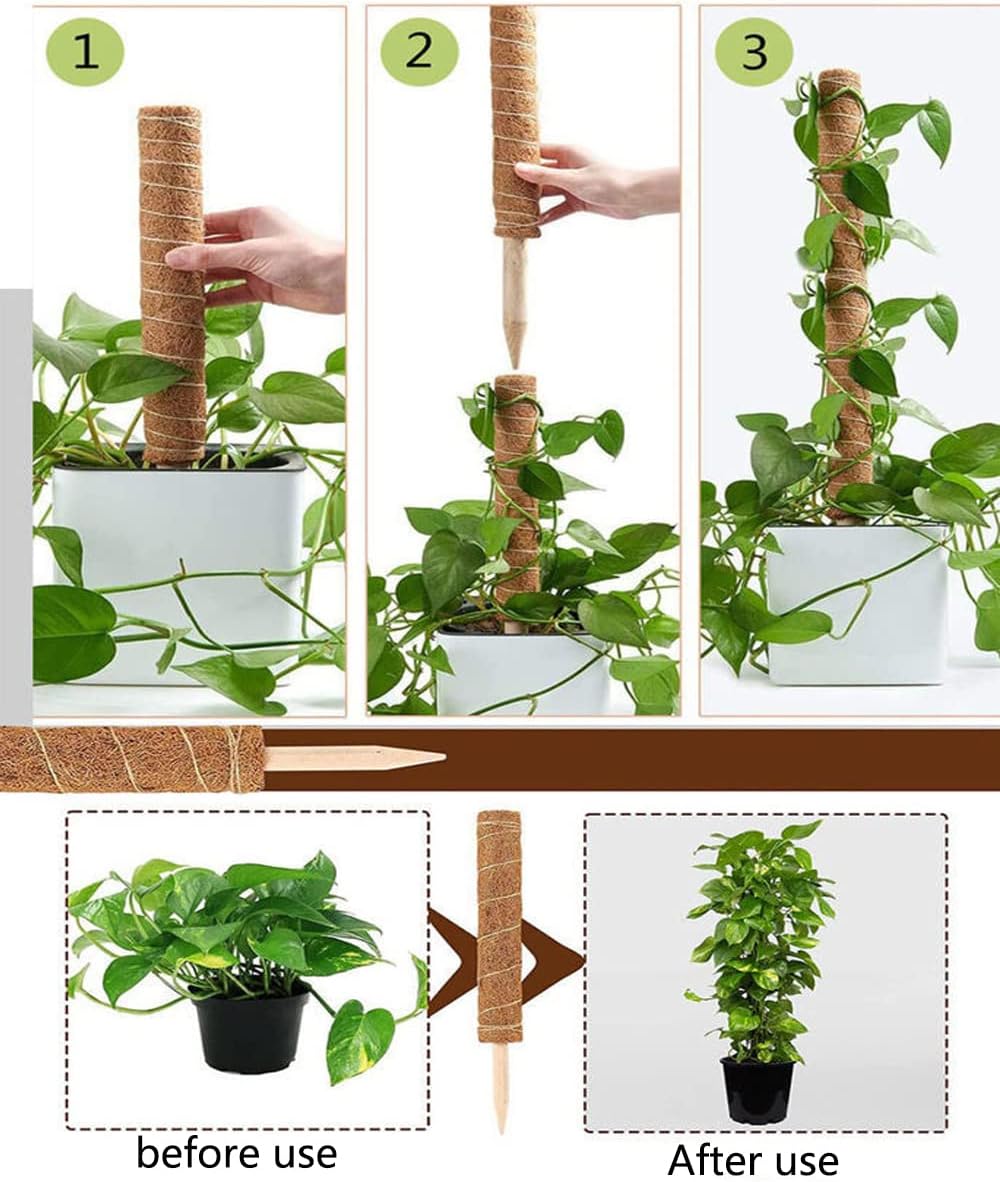 4 Stück Pflanzstab Kokos, 40cm Moosstab für Monstera, Moss Pole, Verlängerbar Coir Moss Stick,Prakti