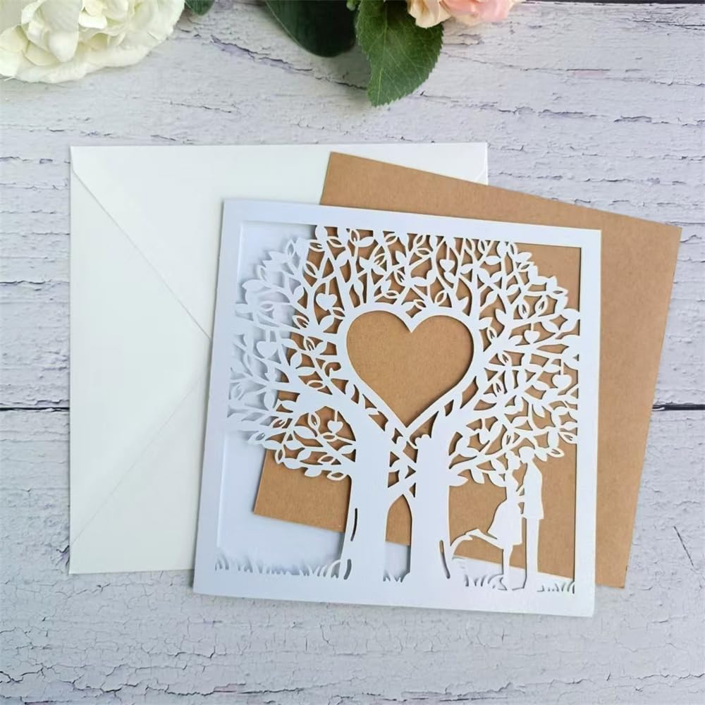 MillaSaw Romantische Hochzeitskarte Einladung Einladungskarte Liebesbaum Lasergeschnittene Karten 20
