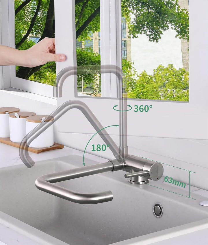 Wasserhahn Küche,vorfenster küchenarmatur klappbar，Hochdruck Kitchen Faucet 360°Drehbar Edelstahl Sp