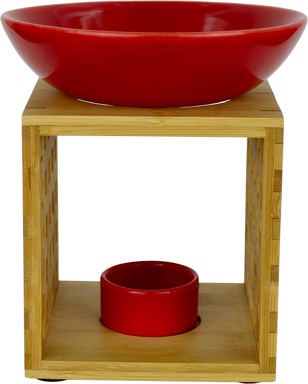 Bitto Duftlampe Riga Kaminrot mit Kerze, grosse Schale, Fair Trade, Aromalampe aus Bambusholz und Ke