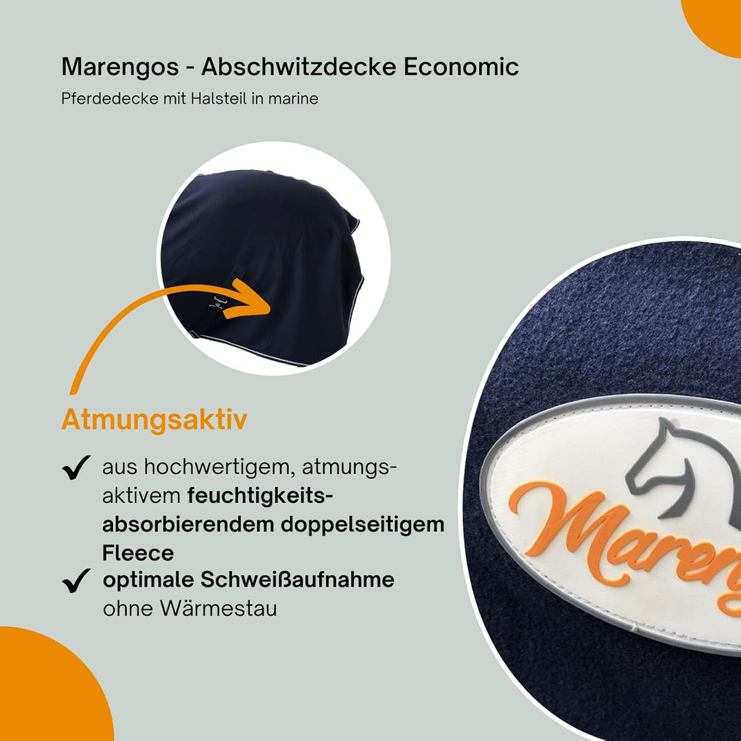 Marengos - Abschwitzdecke Economic mit Halsteil und abnehmbarem Kreuzgurt fürs Pferd ist atmungsakti