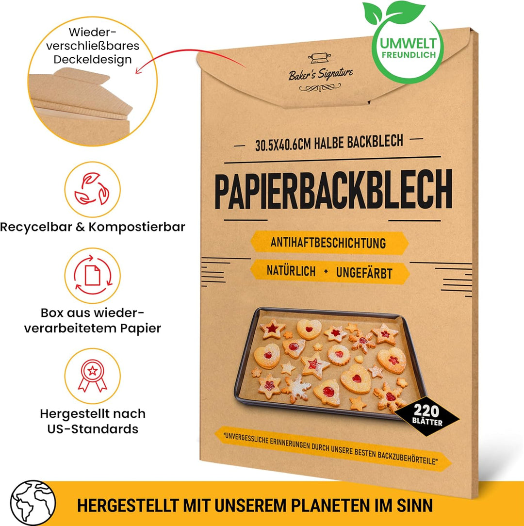 Pergamentpapier-Zuschnitte, 220 Stück Backpapier - Halbe Bleche 30x40 cm | Pergamentpapier zum Backe