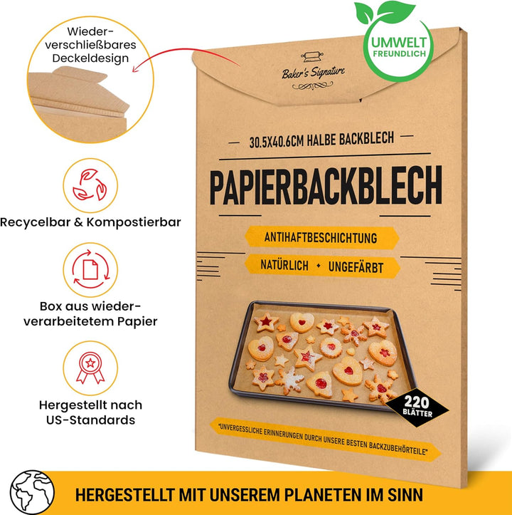 Pergamentpapier-Zuschnitte, 220 Stück Backpapier - Halbe Bleche 30x40 cm | Pergamentpapier zum Backe