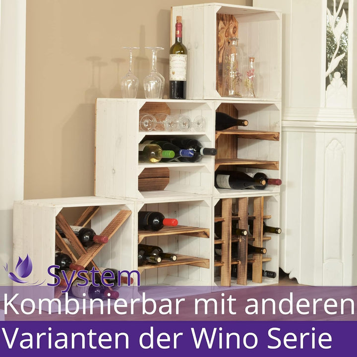 Weinregal Wino aus Holz - Greta Geflammt 2X Regal Holzkiste 1 2x Geflammt Regal, 1 2x Geflammt Regal