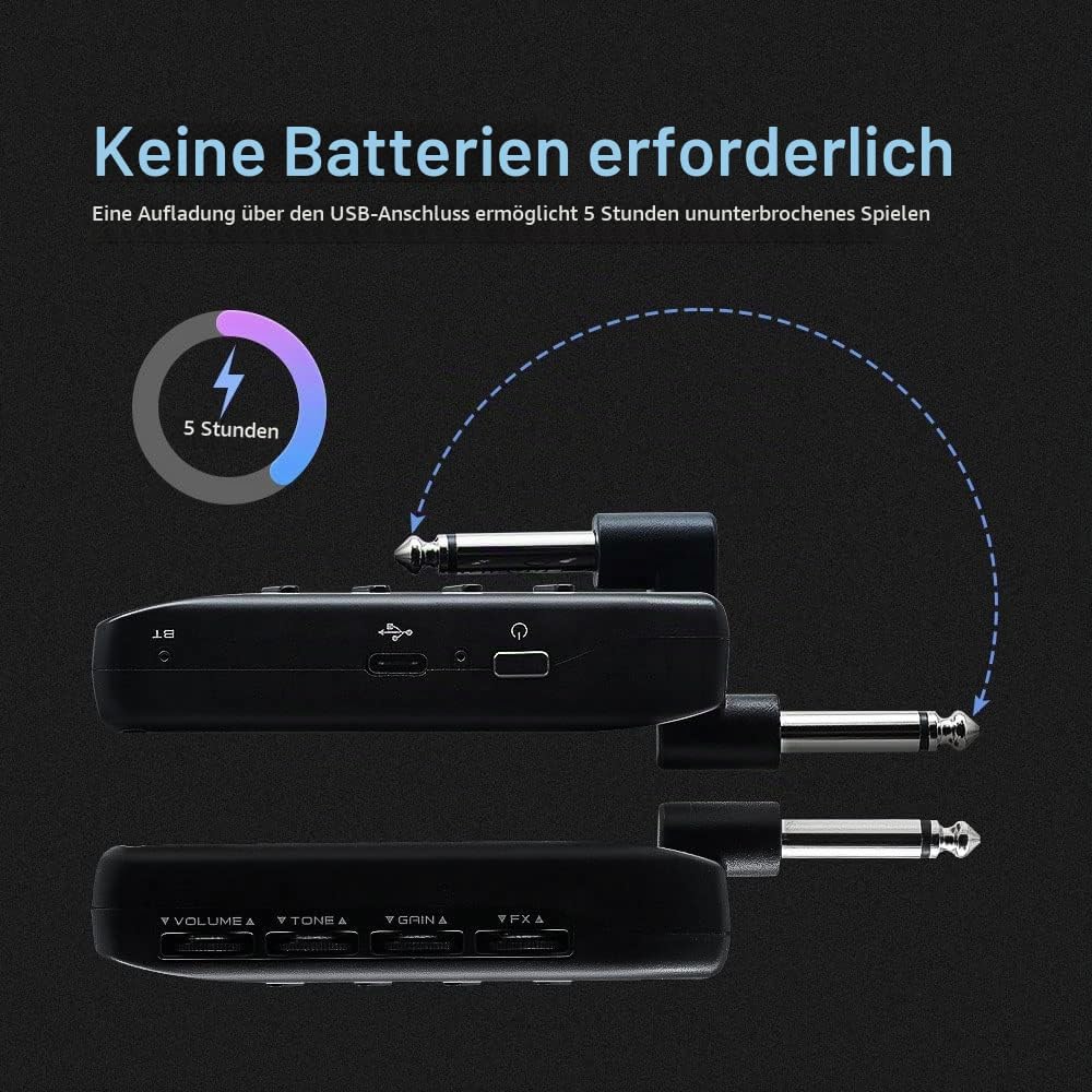 SONICAKE Mini Gitarre Kopfhörer Verstärker Bluetooth Multi-Effekte Plug-In USB aufladbar Portable Am