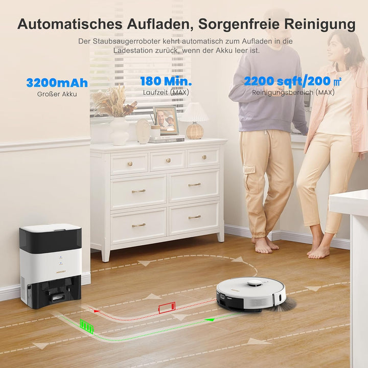 AIRROBO GT21 Saugroboter mit Wischfunktion, 3.5L Staubsauger Roboter mit Absaugstation, 180Min Laufz