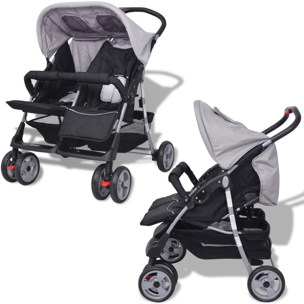 Festnight Klappbar Baby Zwillingswagen Zwillingskinderwagen Kinderwagen aus Stahl + Oxfordgewebe gee