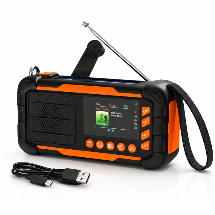 ration1 DAB+ Radio Kurbelradio Notfallradio mit Powerbank, Solar &amp; Kurbel | 10.000 mAh, 80 h Laufzei