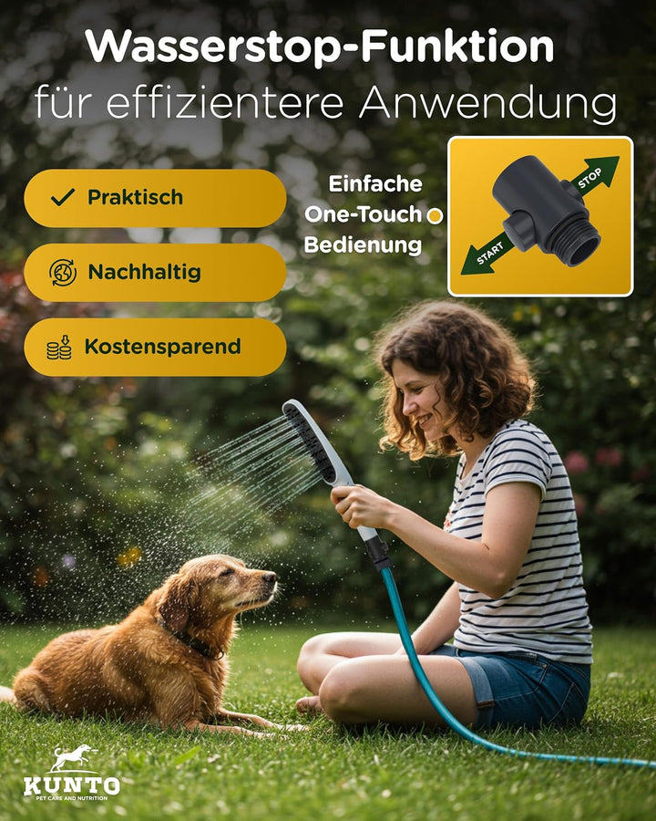 KUNTO® Hundebrausekopf - Hundedusche Duschkopf - Hundedusche mit vier Strahlarten - Hunde Duschkopf