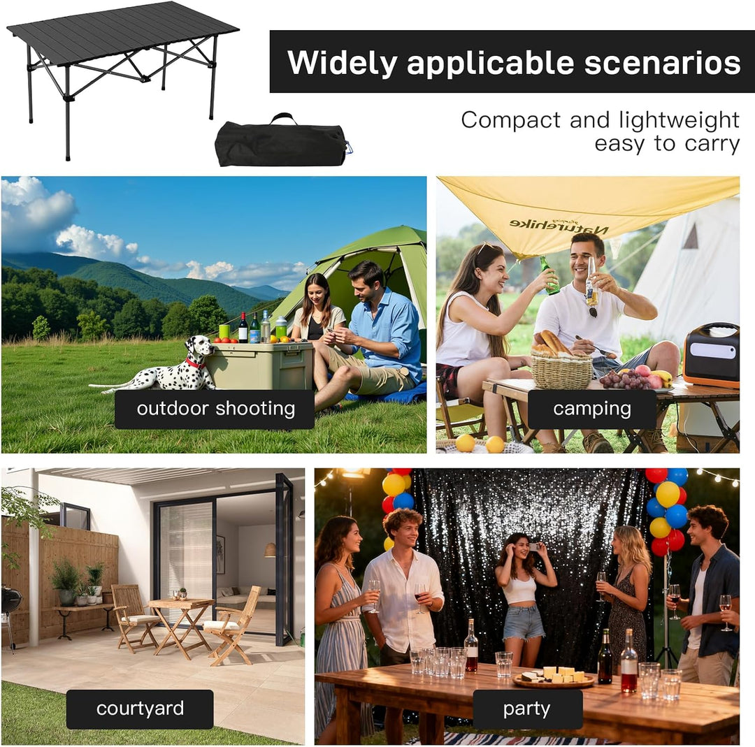 Campingtisch Klappbar 95 x 56 x 50 cm Klapptisch Camping Tragbar mit Rollbarer Tischplatte und Trage