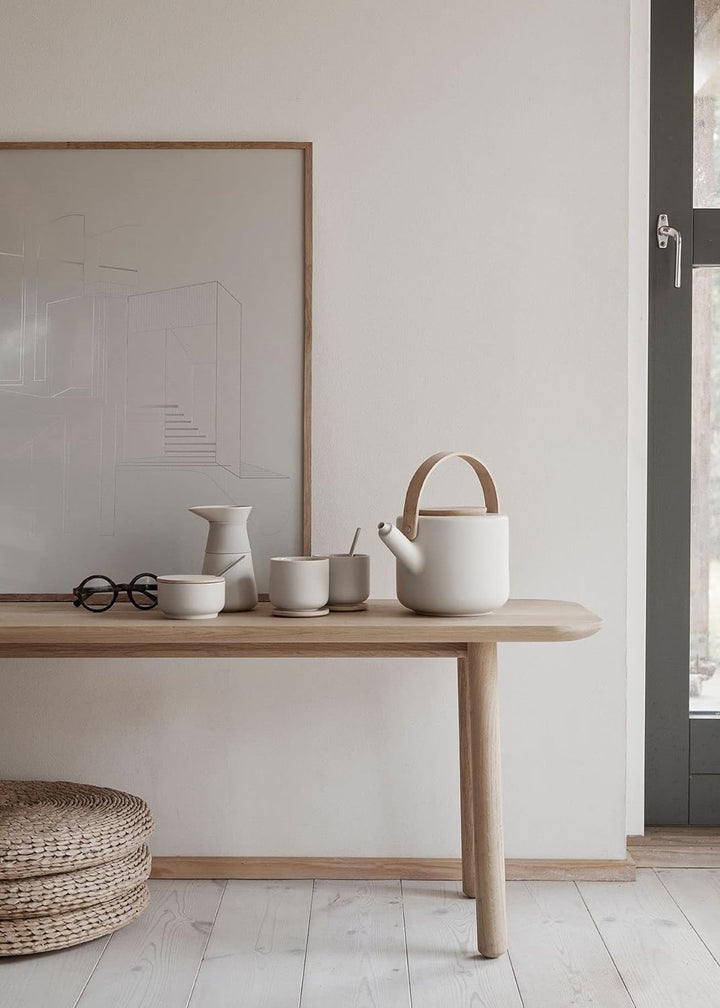 Stelton Teekanne Theo - Rustikale Steingut-Kanne, Deckel & Griff aus Bambus - Modernes skandinavisch