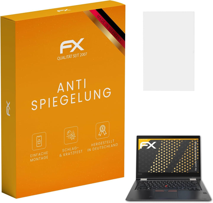 atFoliX Panzerfolie kompatibel mit Lenovo ThinkPad X380 Yoga Schutzfolie, entspiegelnde und stossdäm