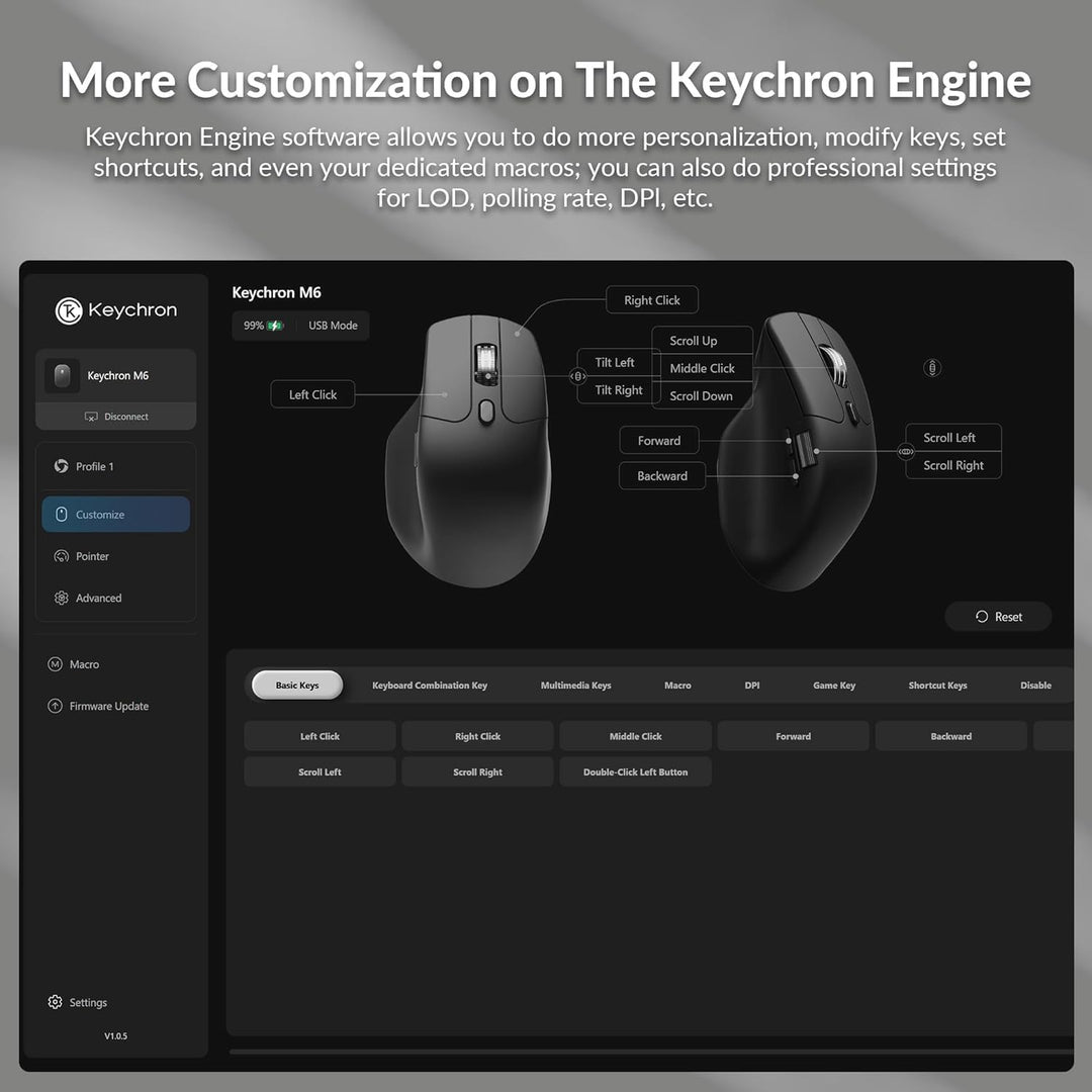 Keychron M6 Wireless Bluetooth/2.4 GHz/Kabelgebundene Optische Maus,1000Hz Leichtgewicht 86g Program