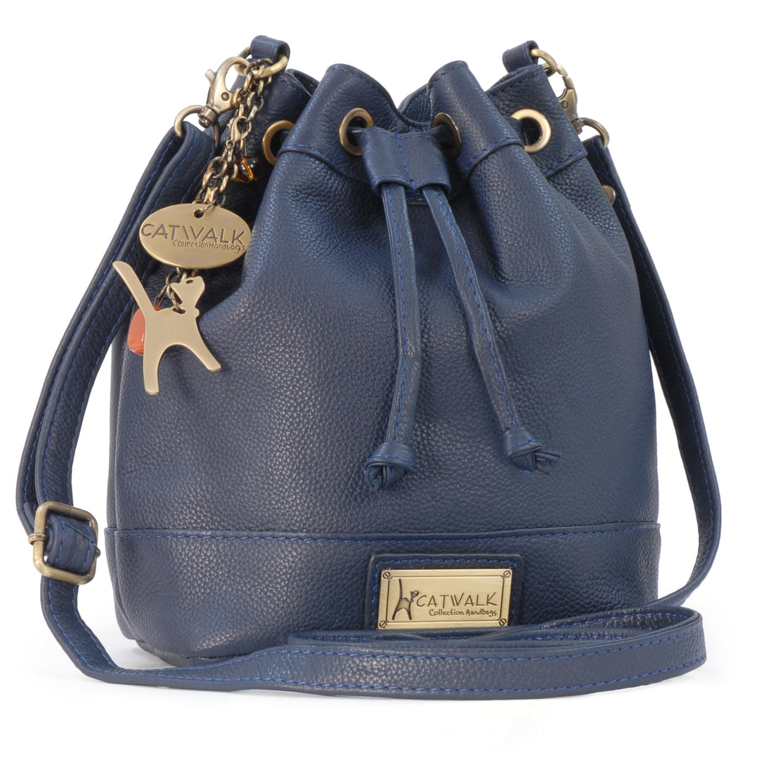 Catwalk Collection Handbags - Leder - Damen Umhängetasche mit Kordelzug - Verstellbaren Gurt - ROCHE