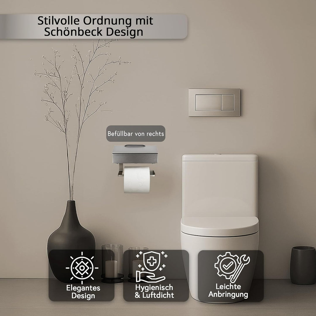 Toilettenpapierhalter mit Feuchttücherbox - Gehäuse Matt & Abdeckung Edelstahl - befüllbar von Recht