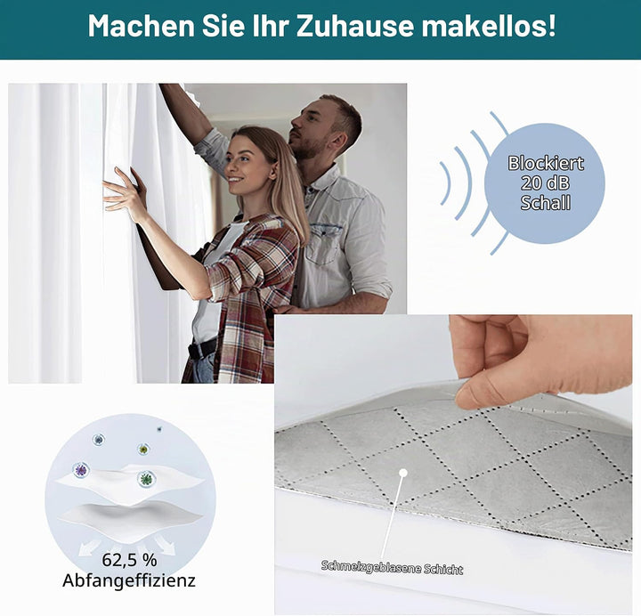 PONY DANCE Schallschutz Vorhang Weiss Lichtundurchlässige Gardinen mit Ösen 2er Set H 213 x B 132 cm
